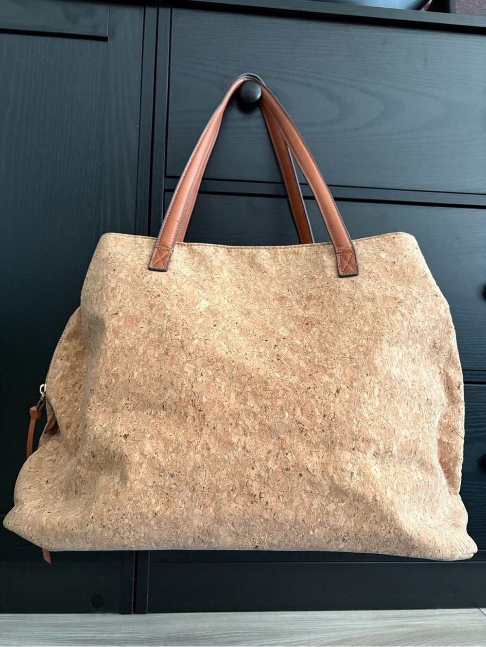 Natural Cork Tote with Tan Leather Handles